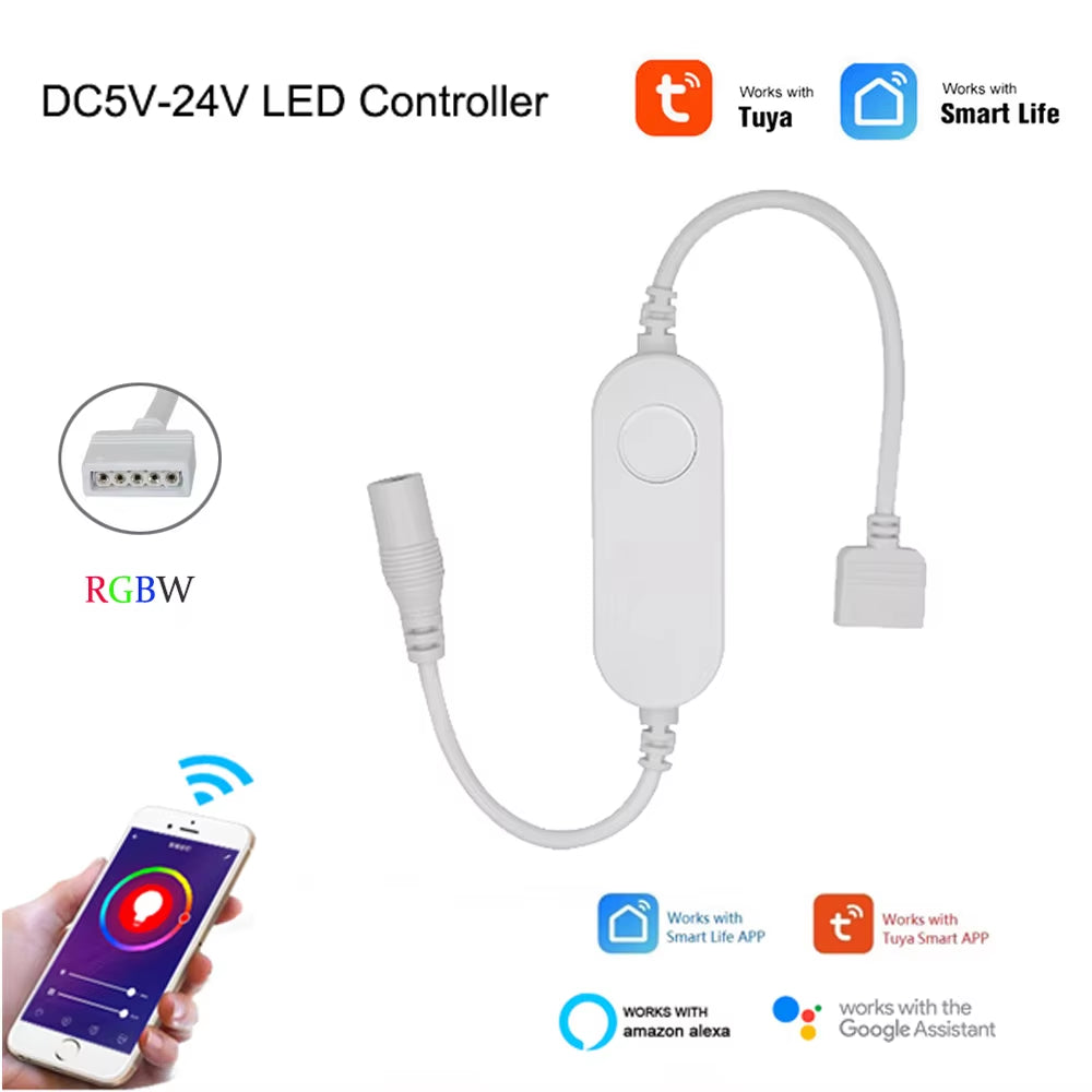 5M 10M 20M Tuya Wifi RGB RGBW RGBWW Led Strip 5050 12V Dimmable Light+Mini Controller+Power APP Voice Control Alexa Google Home